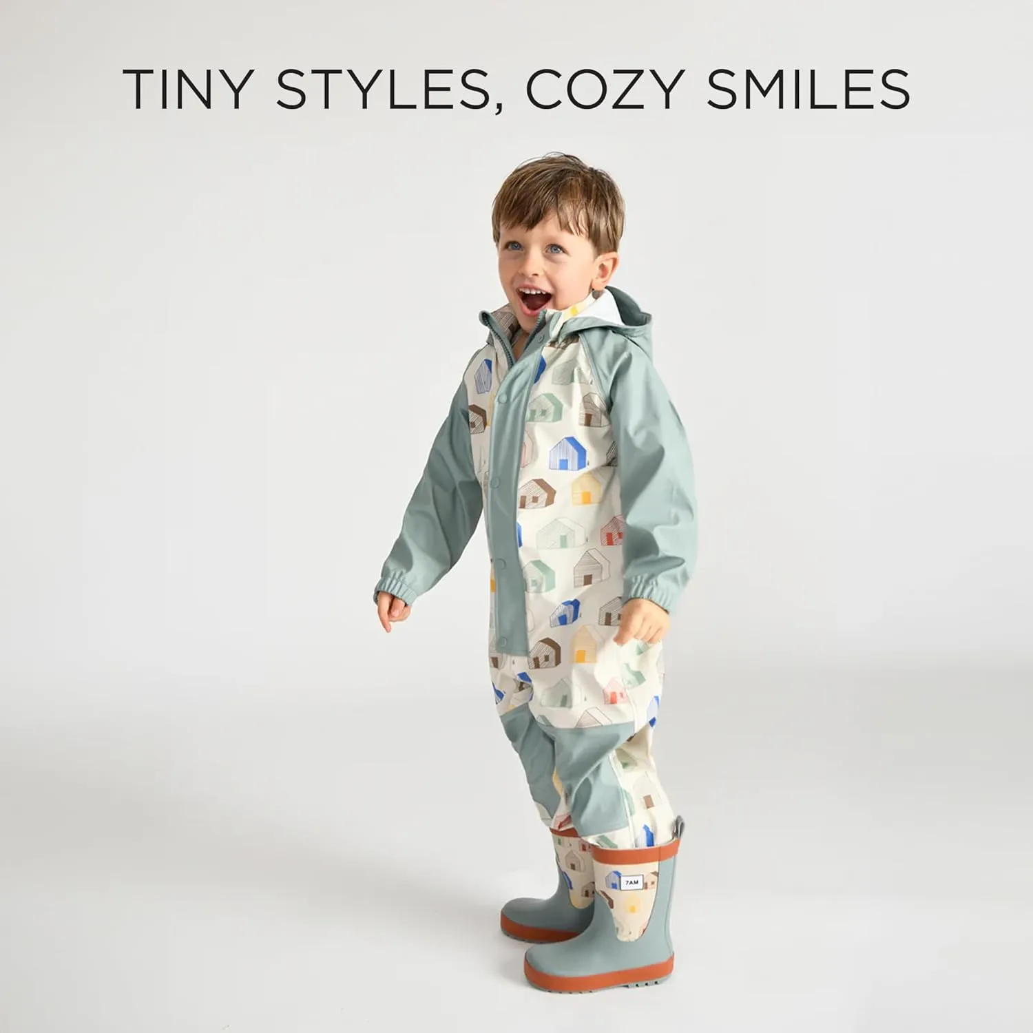 7AM Enfant Rain Coverall Jumpsuit - Unisex Kids Rain Suit, Removable Hood, Lightweight Windproof Jacket | Rainwear Collection