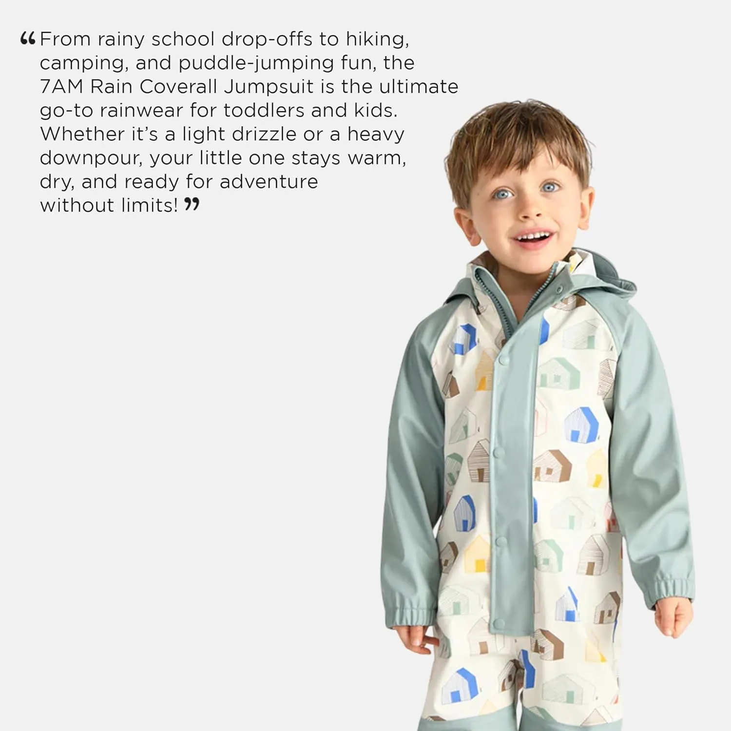 7AM Enfant Rain Coverall Jumpsuit - Unisex Kids Rain Suit, Removable Hood, Lightweight Windproof Jacket | Rainwear Collection