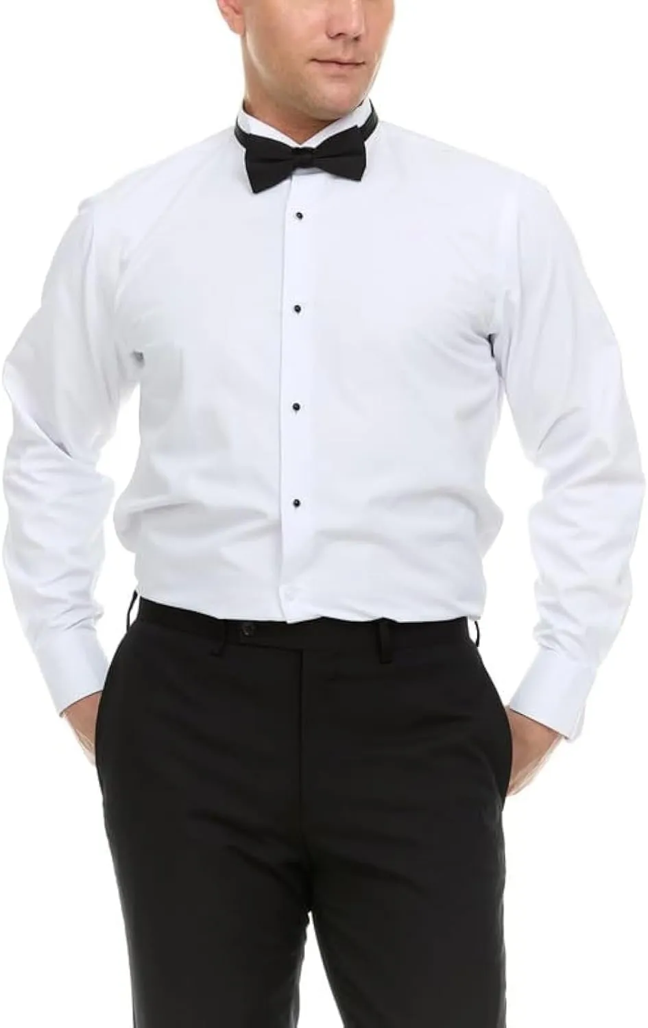Adam Baker Men's Slim Fit Convertible Cuff Cotton-Blend Laydown & Wingtip Collar Tuxedo Shirt - Cufflinks & Bow Tie Included