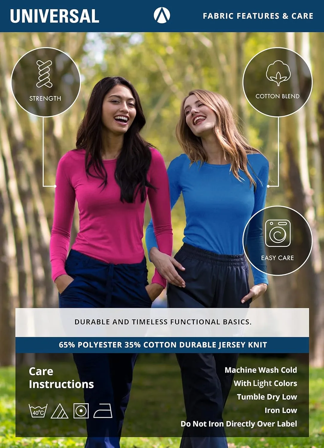Adar Underscrubs for Women 2 Pack - Long Sleeve Underscrub Comfort Tee