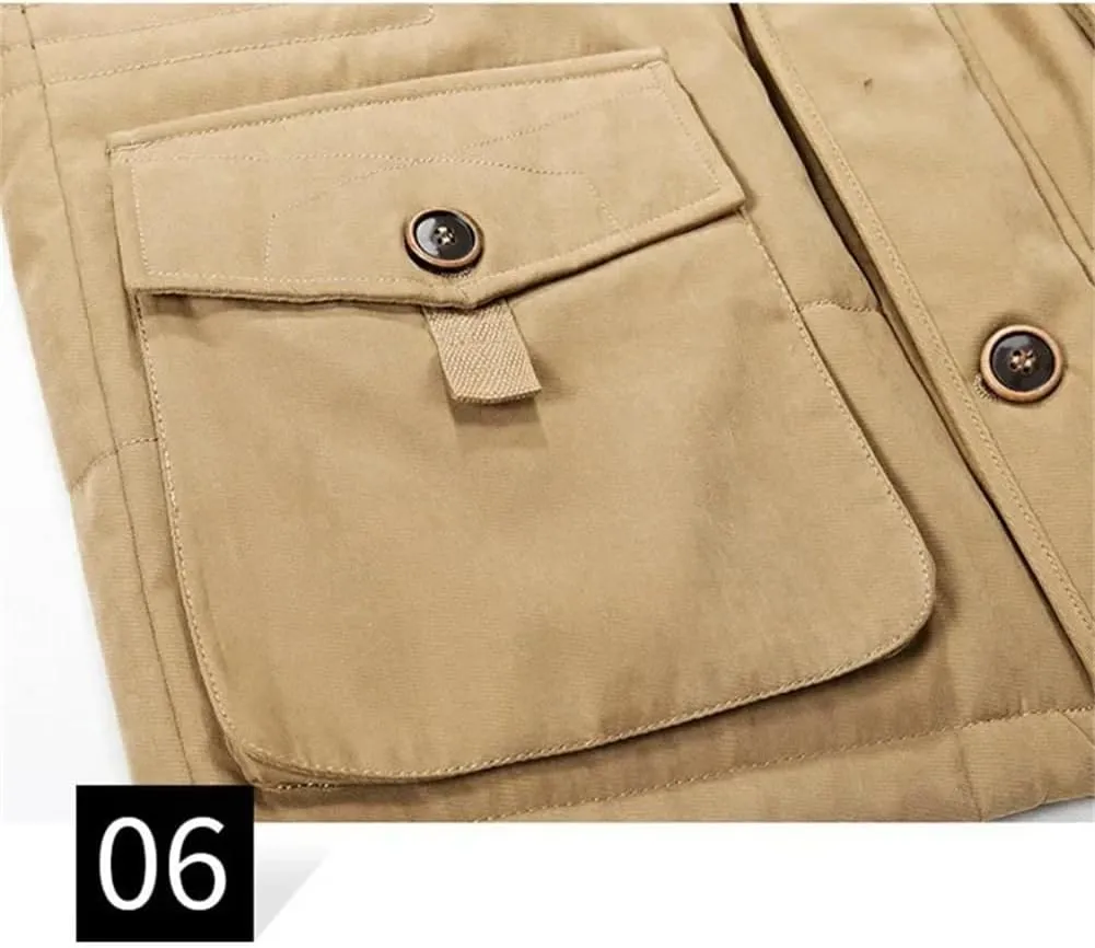 Adhdyuud Men Thick Cotton-Padded Jacket Winter Mid-Length Hooded Parka Coat With Hat Detachable