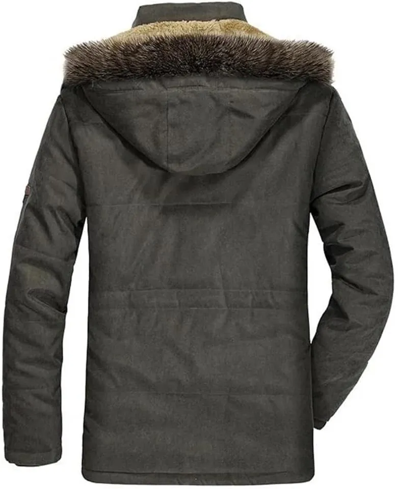 Adhdyuud Men Warm Military Hooded Fleece Coat Winter Thick Cotton Padded Long Parkas Jacket