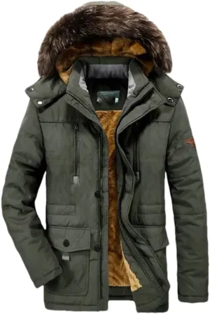 Adhdyuud Men Warm Military Hooded Fleece Coat Winter Thick Cotton Padded Long Parkas Jacket