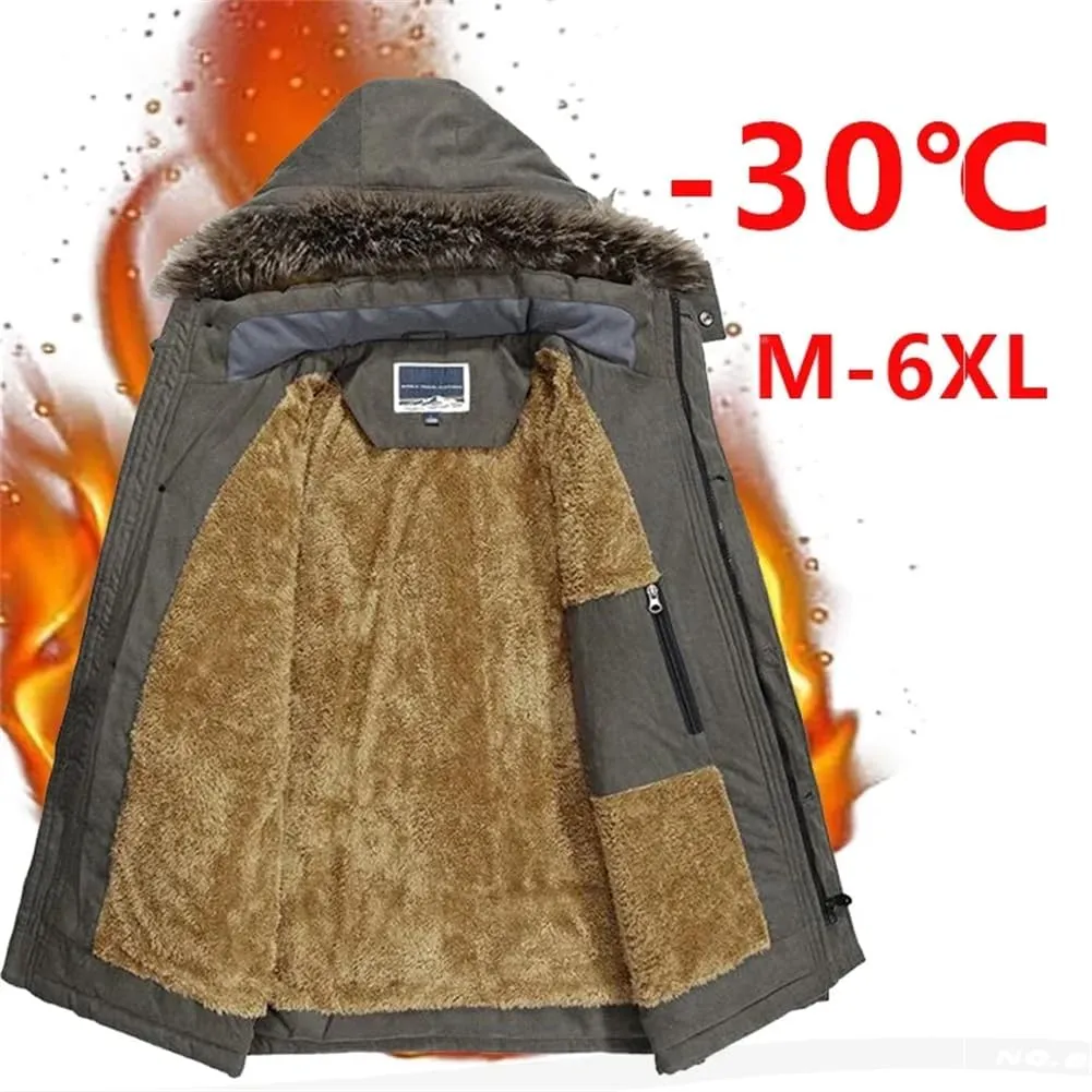 Adhdyuud Men Warm Military Hooded Fleece Coat Winter Thick Cotton Padded Long Parkas Jacket