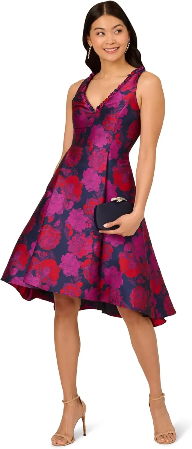 Adrianna Papell Women's Floral Jacquard High-Low Dress