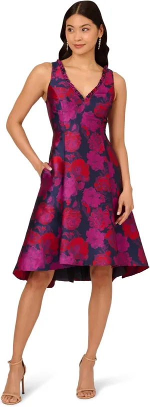 Adrianna Papell Women's Floral Jacquard High-Low Dress