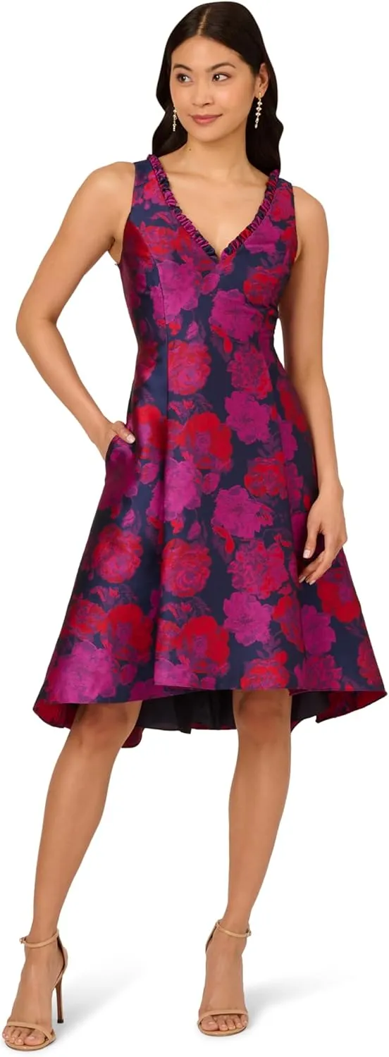 Adrianna Papell Women's Floral Jacquard High-Low Dress