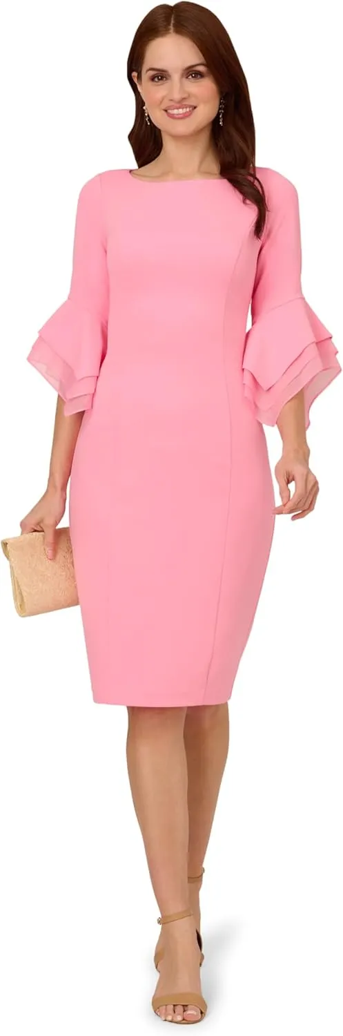 Adrianna Papell Women's Knit Crepe Tiered Sleeve Dress