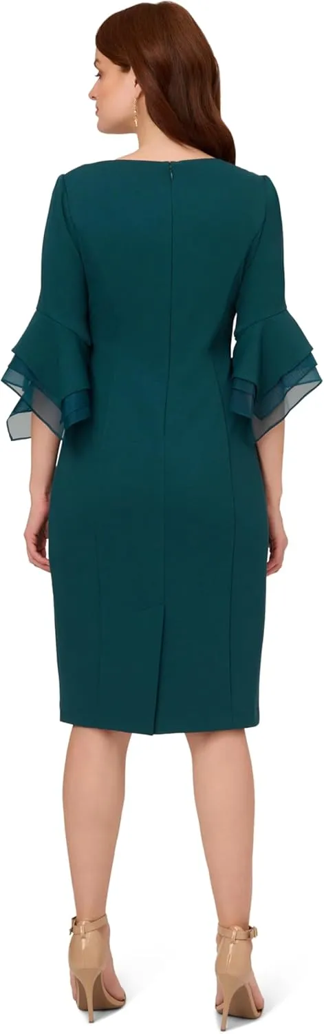 Adrianna Papell Women's Knit Crepe Tiered Sleeve Dress