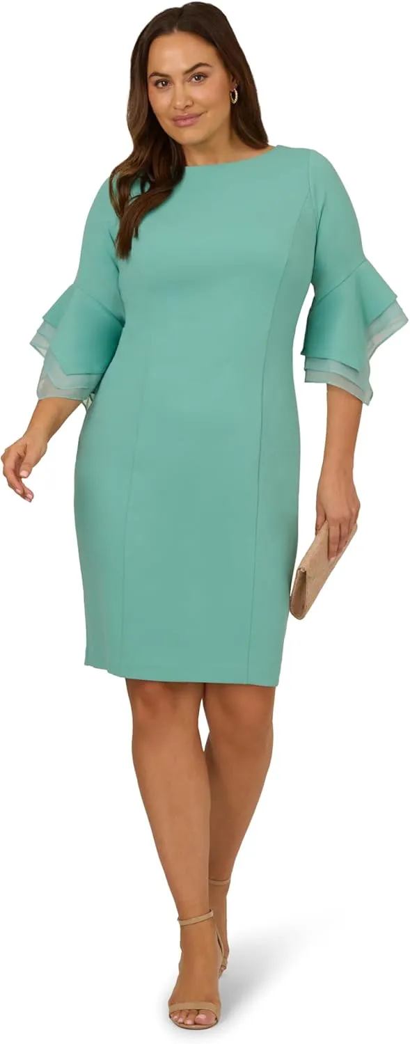 Adrianna Papell Women's Knit Crepe Tiered Sleeve Dress