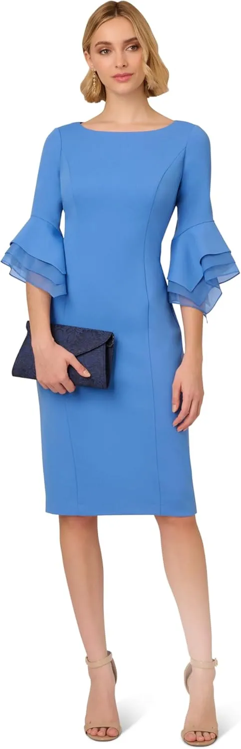 Adrianna Papell Women's Knit Crepe Tiered Sleeve Dress