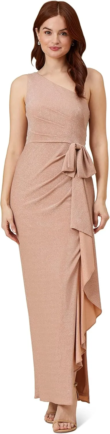 Adrianna Papell Women's Metallic Knit Cascade Gown