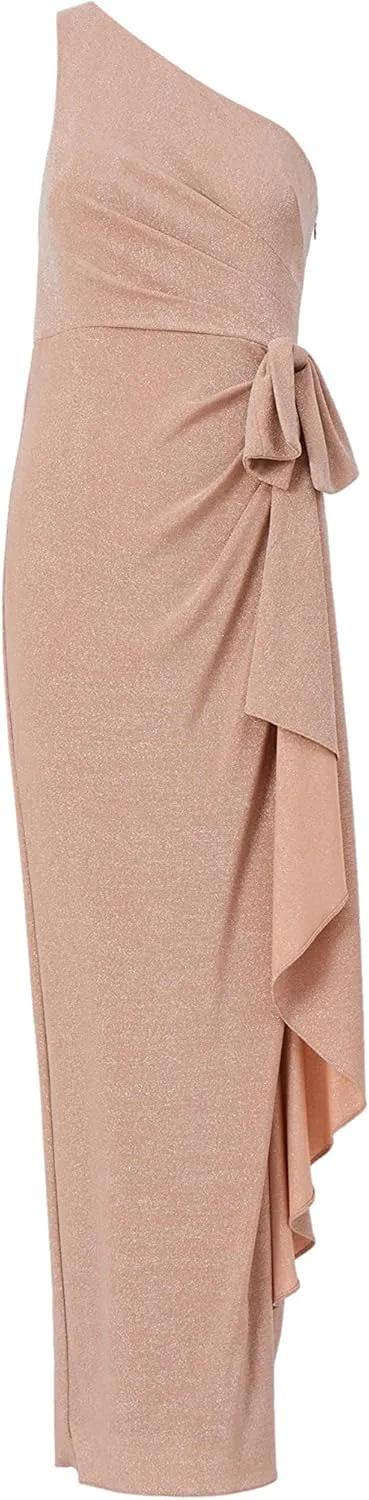 Adrianna Papell Women's Metallic Knit Cascade Gown