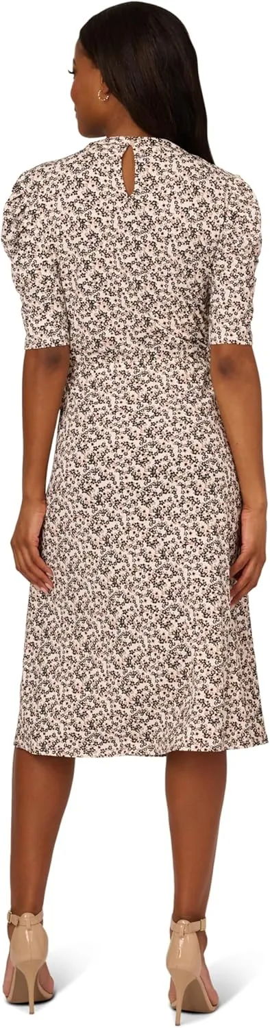 Adrianna Papell Women's Ruffle Neck Short Sleeve Dress