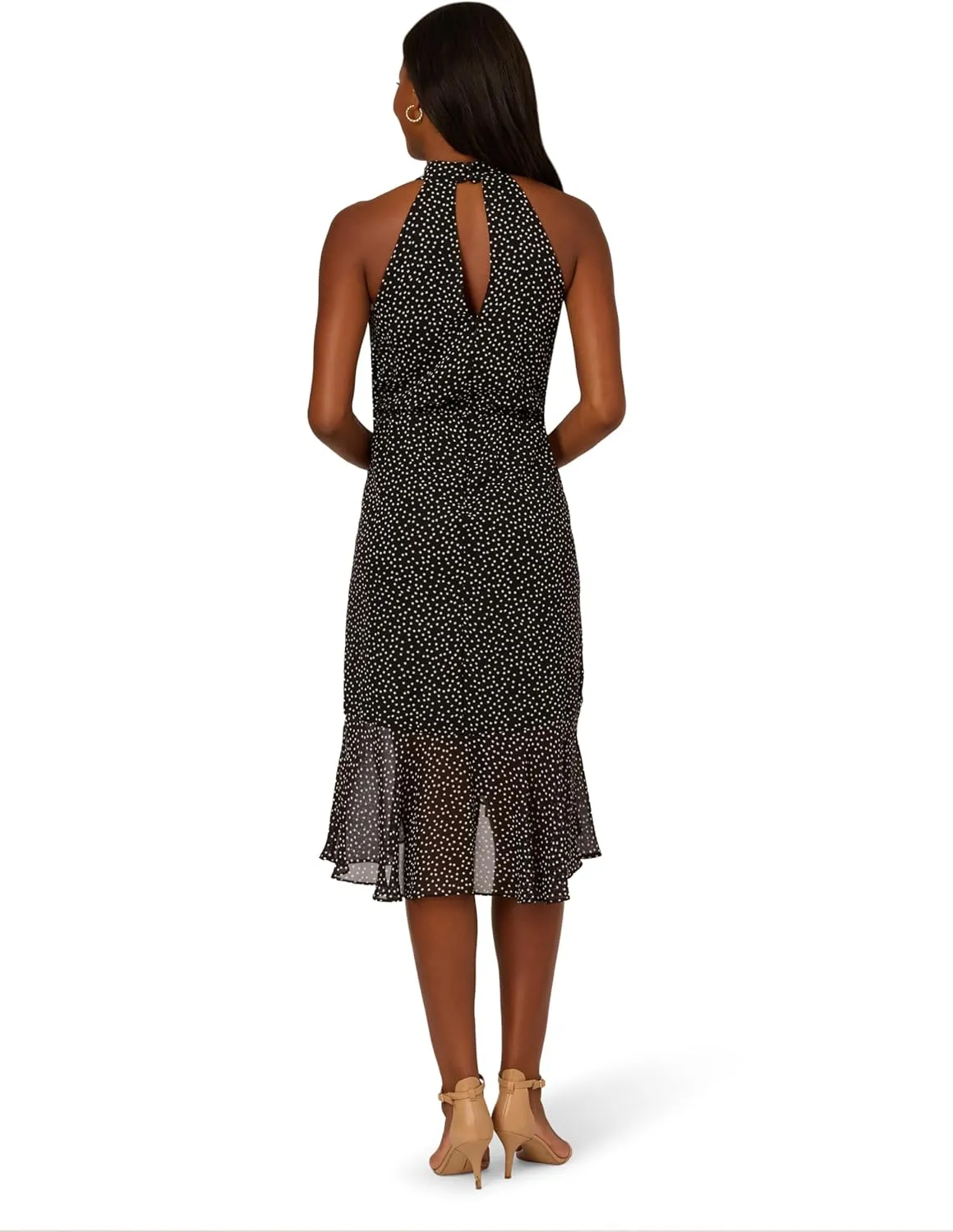Adrianna Papell Women's Shirred Dot Chiffon Midi Dress