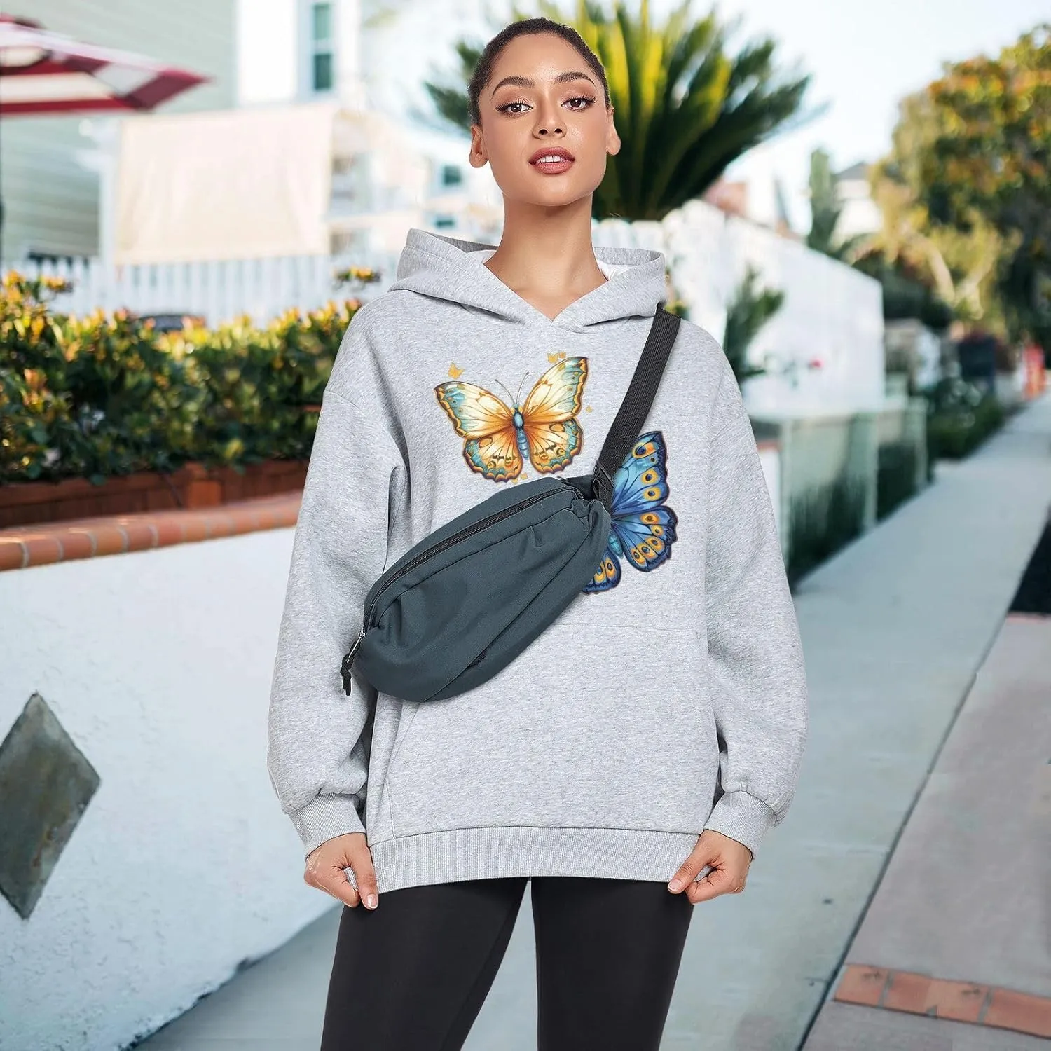 ALAZA Blue & Golden Butterflies Womens Hoodie Women's Sweatshirts Oversized Pullover Fall Spring Outfits