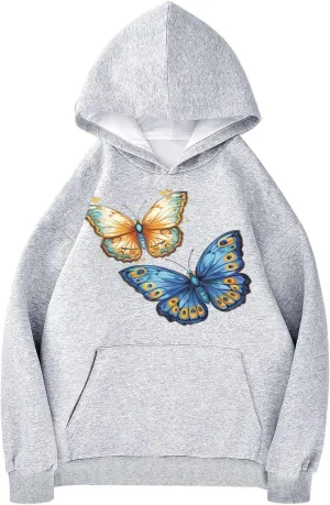 ALAZA Blue & Golden Butterflies Womens Hoodie Women's Sweatshirts Oversized Pullover Fall Spring Outfits