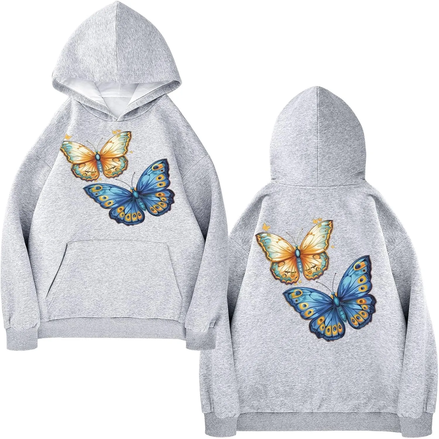 ALAZA Blue & Golden Butterflies Womens Hoodie Women's Sweatshirts Oversized Pullover Fall Spring Outfits