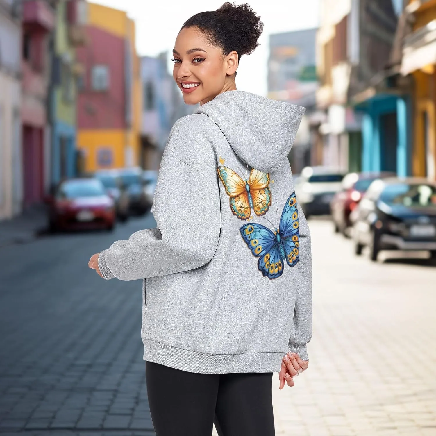 ALAZA Blue & Golden Butterflies Womens Hoodie Women's Sweatshirts Oversized Pullover Fall Spring Outfits