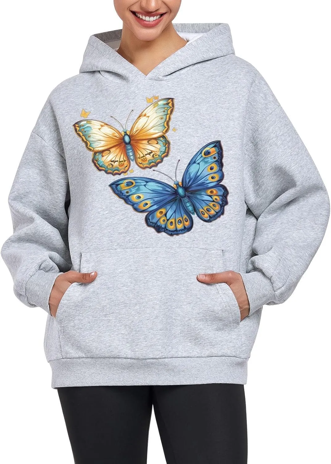 ALAZA Blue & Golden Butterflies Womens Hoodie Women's Sweatshirts Oversized Pullover Fall Spring Outfits