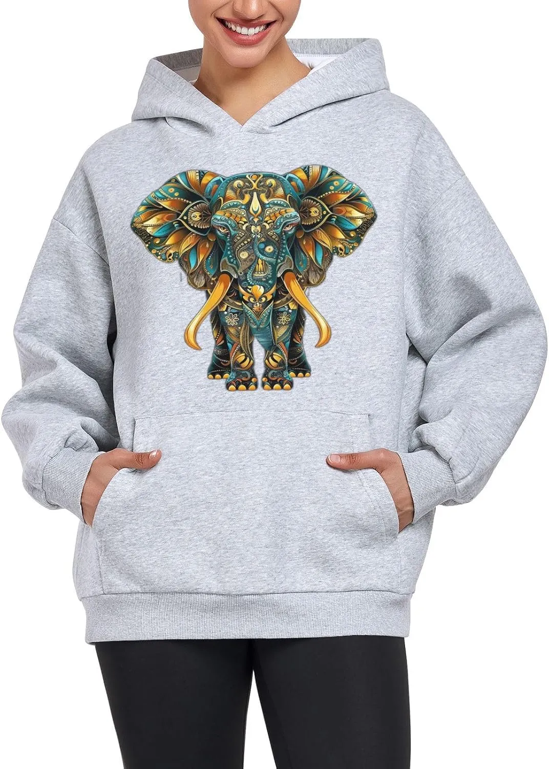 ALAZA Indian Elephant Mandala Womens Hoodie Women's Sweatshirts Oversized Pullover Fall Spring Outfits