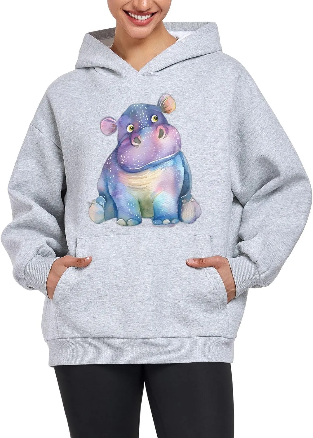 ALAZA Watercolor Hippo Hippopotamus Womens Hoodie Women's Sweatshirts Oversized Pullover Fall Spring Outfits