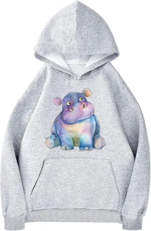 ALAZA Watercolor Hippo Hippopotamus Womens Hoodie Women's Sweatshirts Oversized Pullover Fall Spring Outfits