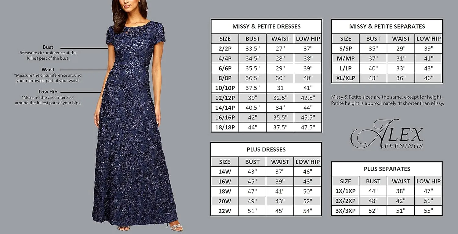 Alex Evenings Women's Long Lace Top Empire Waist Dress