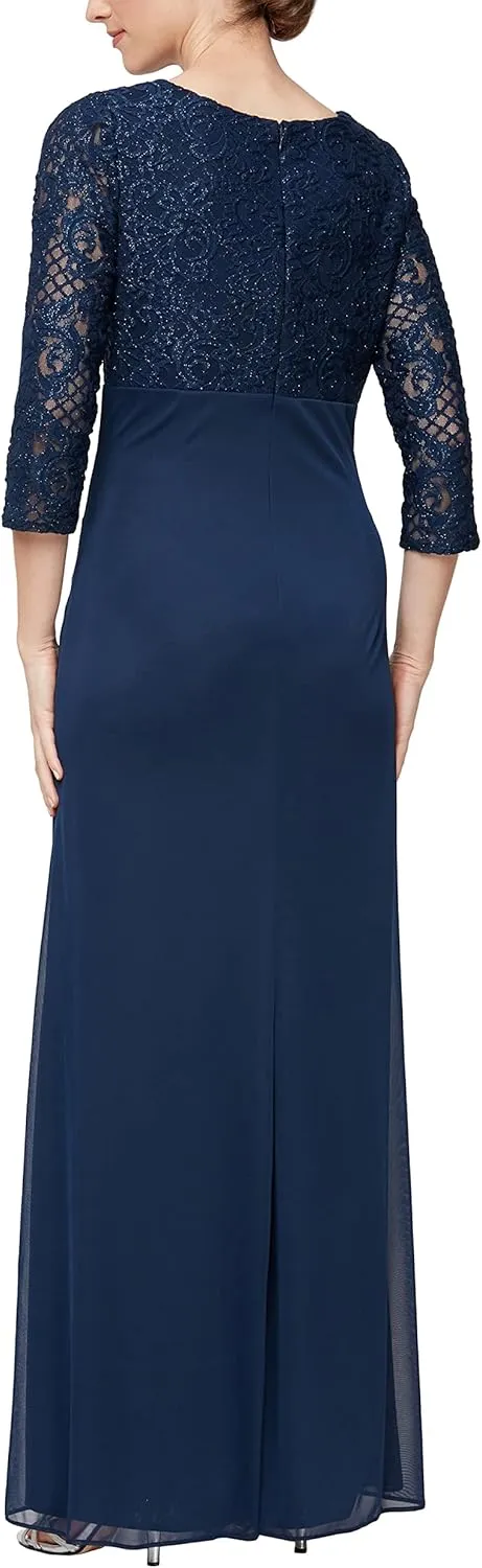 Alex Evenings Women's Long Lace Top Empire Waist Dress