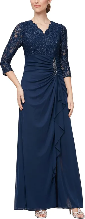 Alex Evenings Women's Long Lace Top Empire Waist Dress