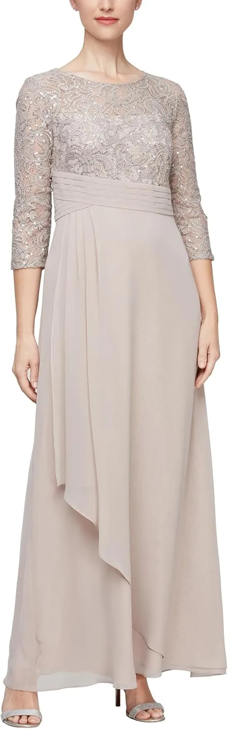Alex Evenings Women's Long Mother of The Bride Dress with Empire Waist & Lace Bodice, Formal Event (Petite and Regular Sizes)