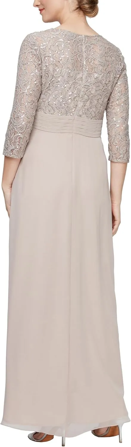 Alex Evenings Women's Long Mother of The Bride Dress with Empire Waist & Lace Bodice, Formal Event (Petite and Regular Sizes)