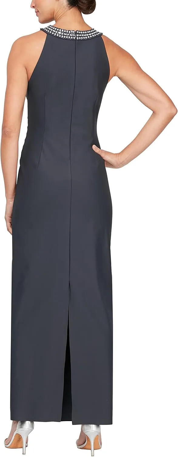 Alex Evenings Women's Long Slimming Mother of The Bride Dress with Halter Neckline (Petite and Regular Sizes)
