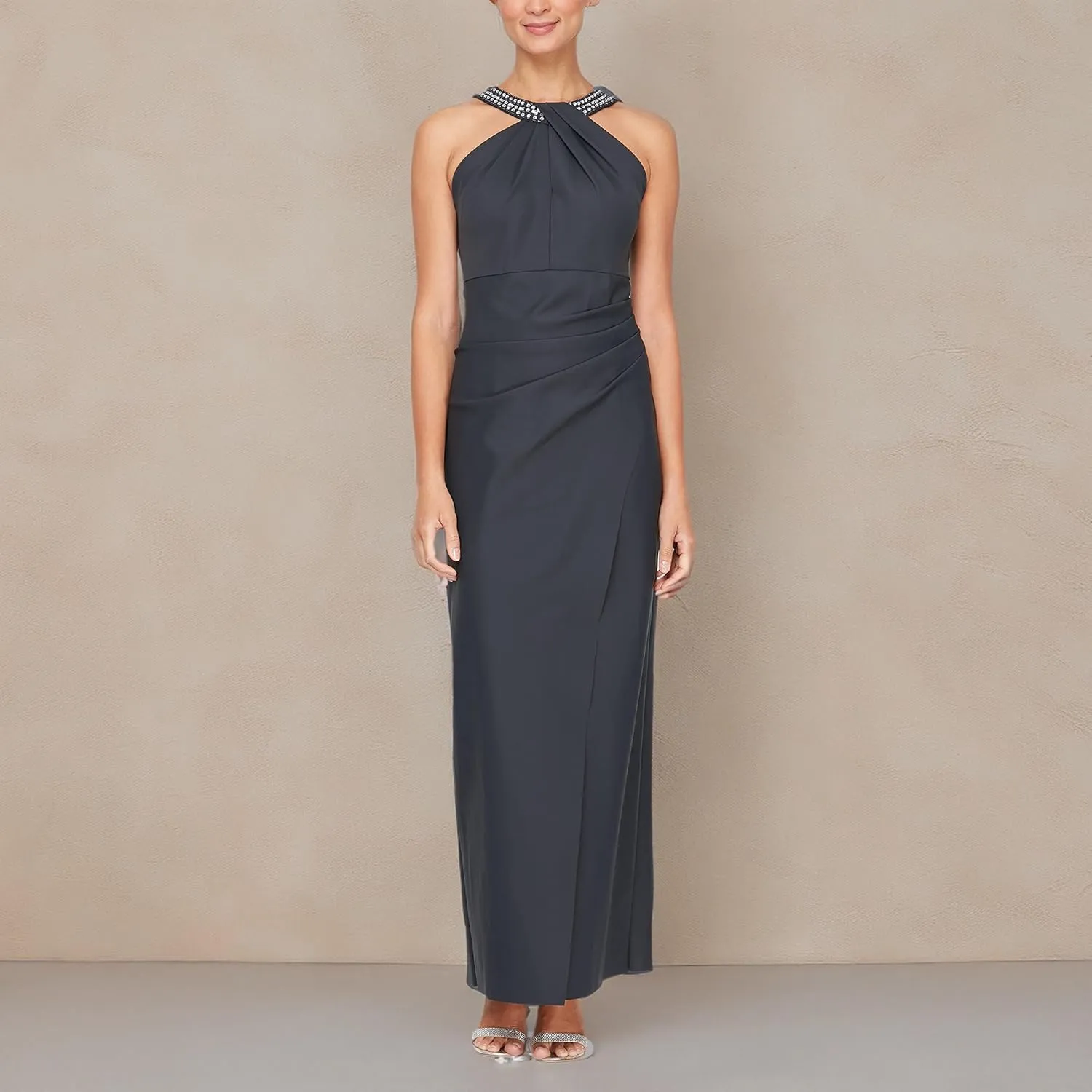 Alex Evenings Women's Long Slimming Mother of The Bride Dress with Halter Neckline (Petite and Regular Sizes)
