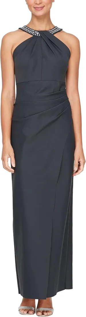 Alex Evenings Women's Long Slimming Mother of The Bride Dress with Halter Neckline (Petite and Regular Sizes)