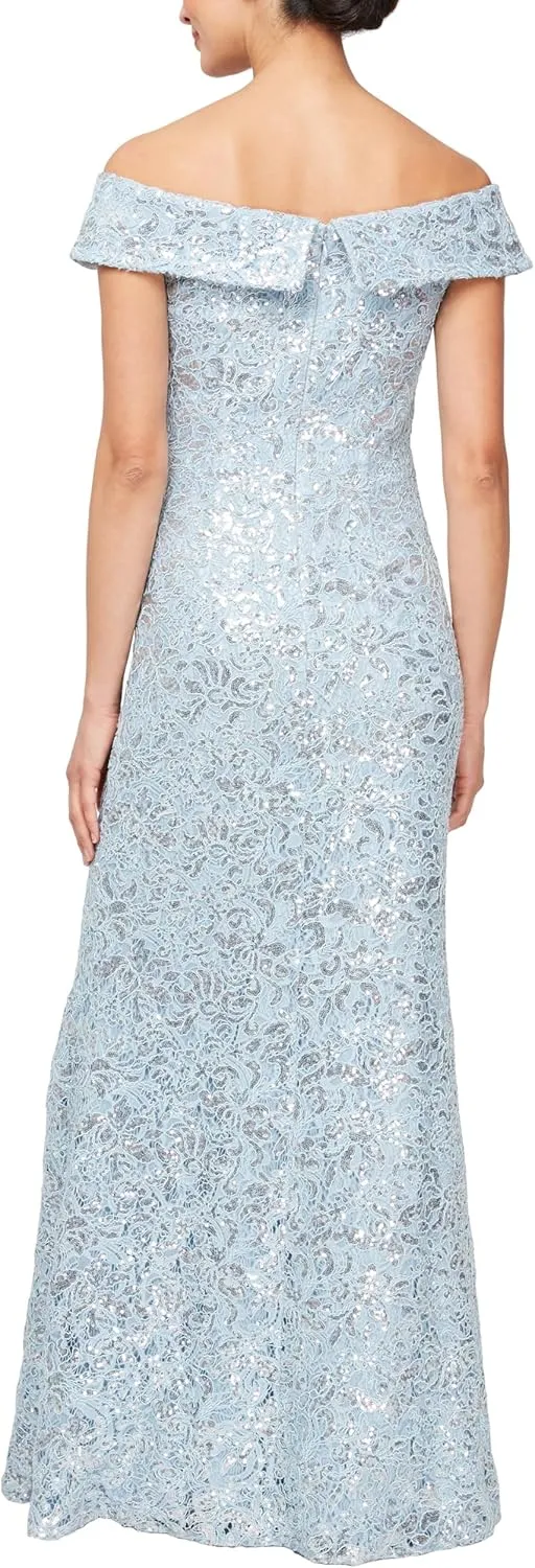 Alex Evenings Women's Off The Shoulder Fit and Flare Dress-lace and Sequined Elegance for Mother of The Bride Or Groom