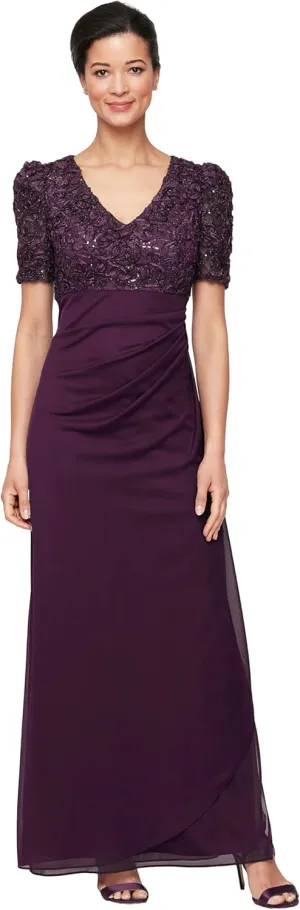 Alex Evenings Women's Petite Soutache Puff Sleeve Dress, Deep Plum