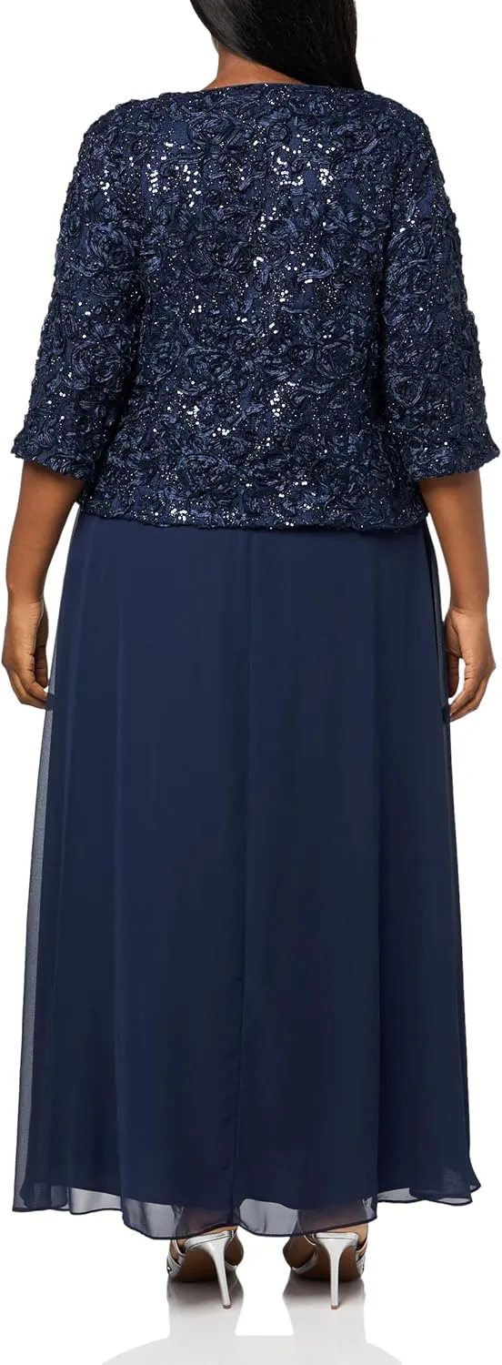 Alex Evenings womens Plus Size Long Empire Waist, Two Piece Mother of the Bride Dress With Lace Jacket