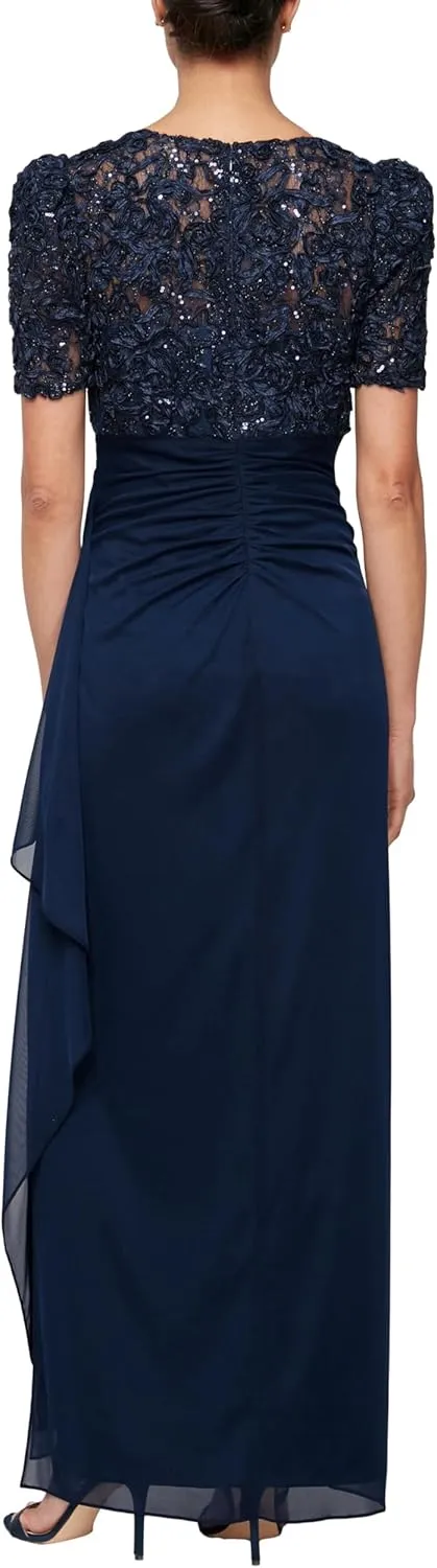 Alex Evenings Women's Wedding Guest Dress with V-Neck Stretch Sequin Bodice and Empire Waist (Petite and Regular Sizes)