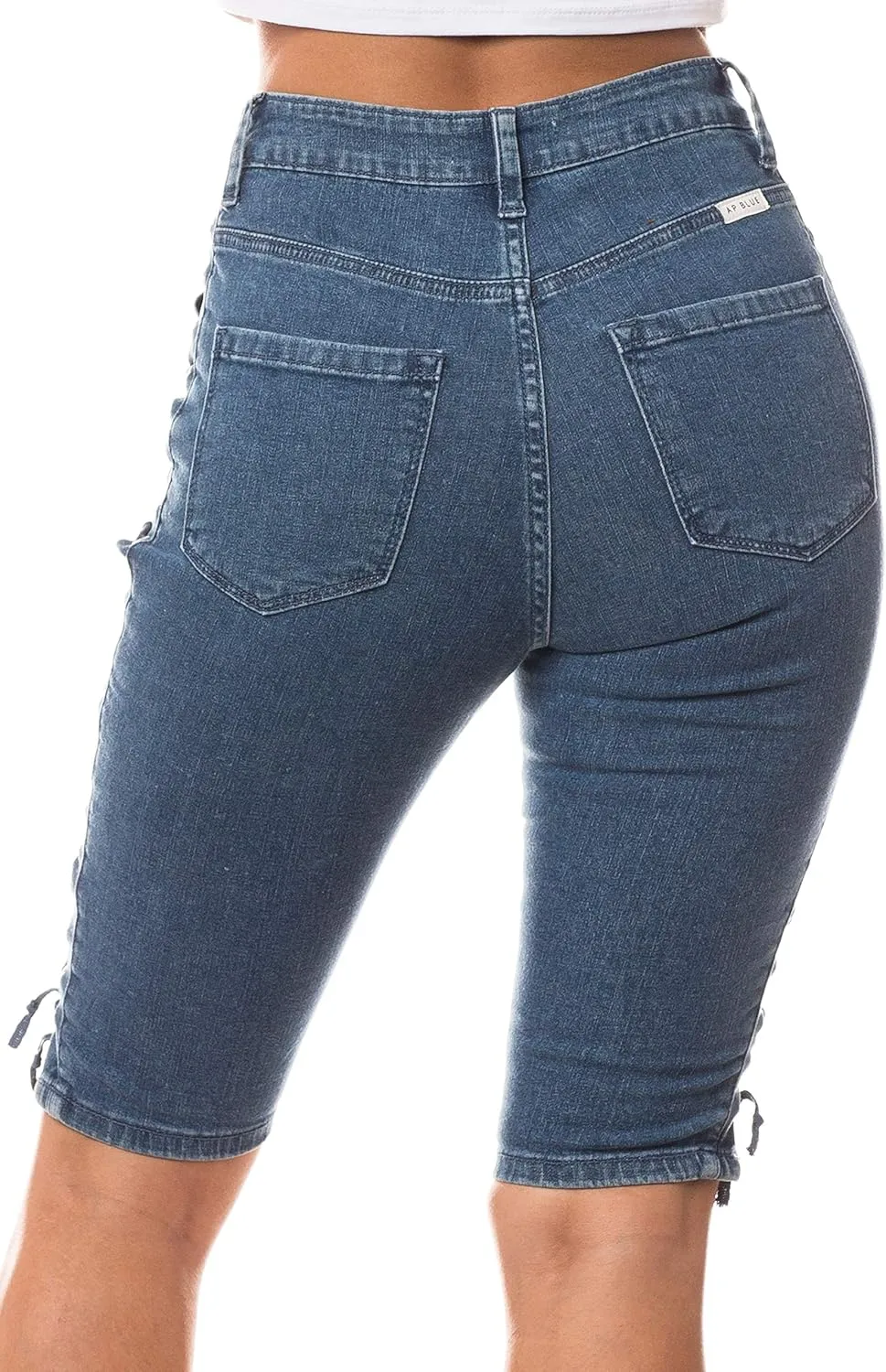Aphrodite Denim Bermuda Shorts Jeans  Women's Lace Up High Waisted Skinny Fit Fashion Knee Length Cropped Pants