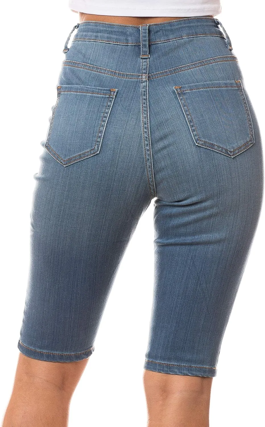 Aphrodite Denim Bermuda Shorts Jeans  Women's Lace Up High Waisted Skinny Fit Fashion Knee Length Cropped Pants