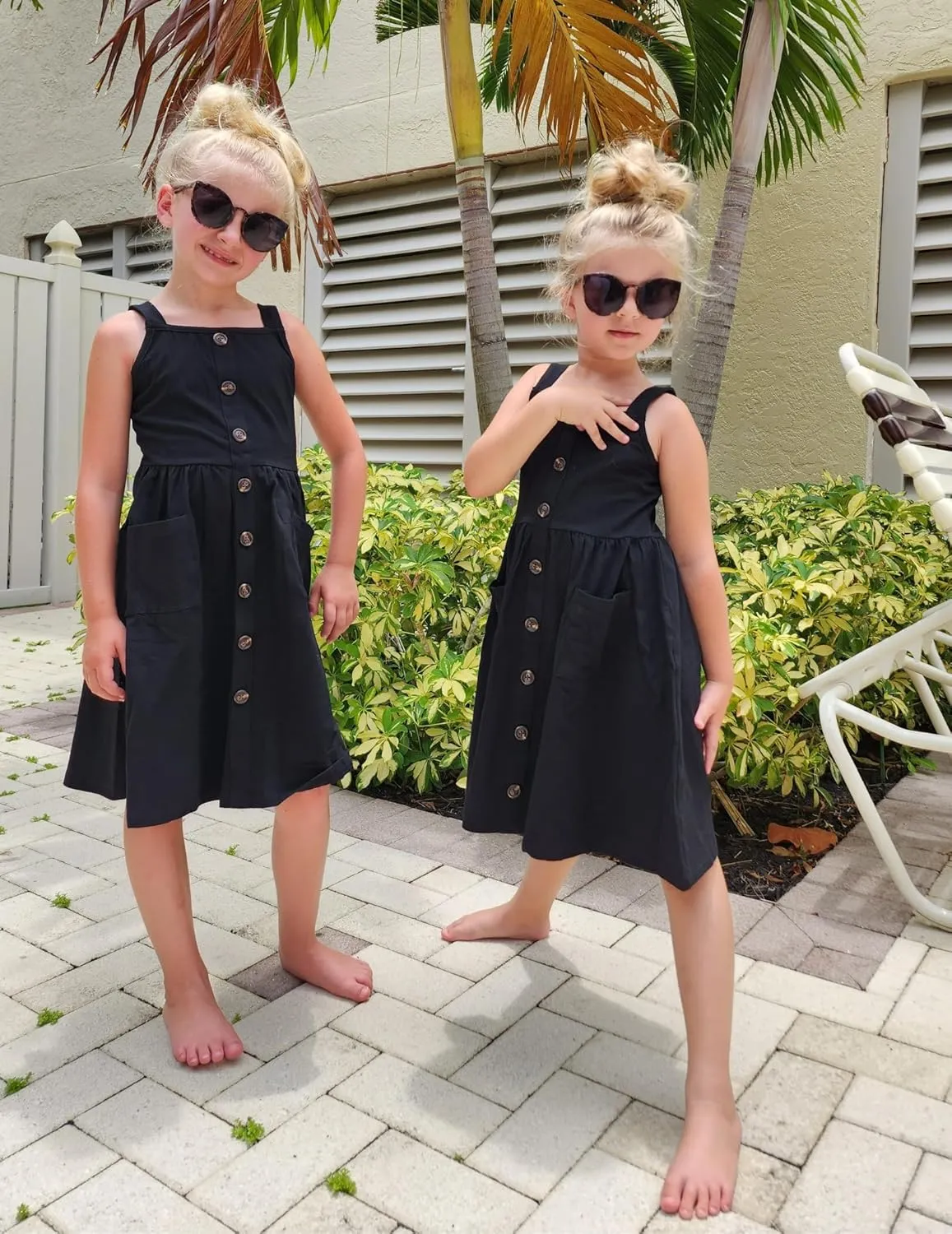 Arshiner Girl's Spaghetti Strap Button Down Midi Sleeveless Summer Casual Sundress A-line Dress with Pockets
