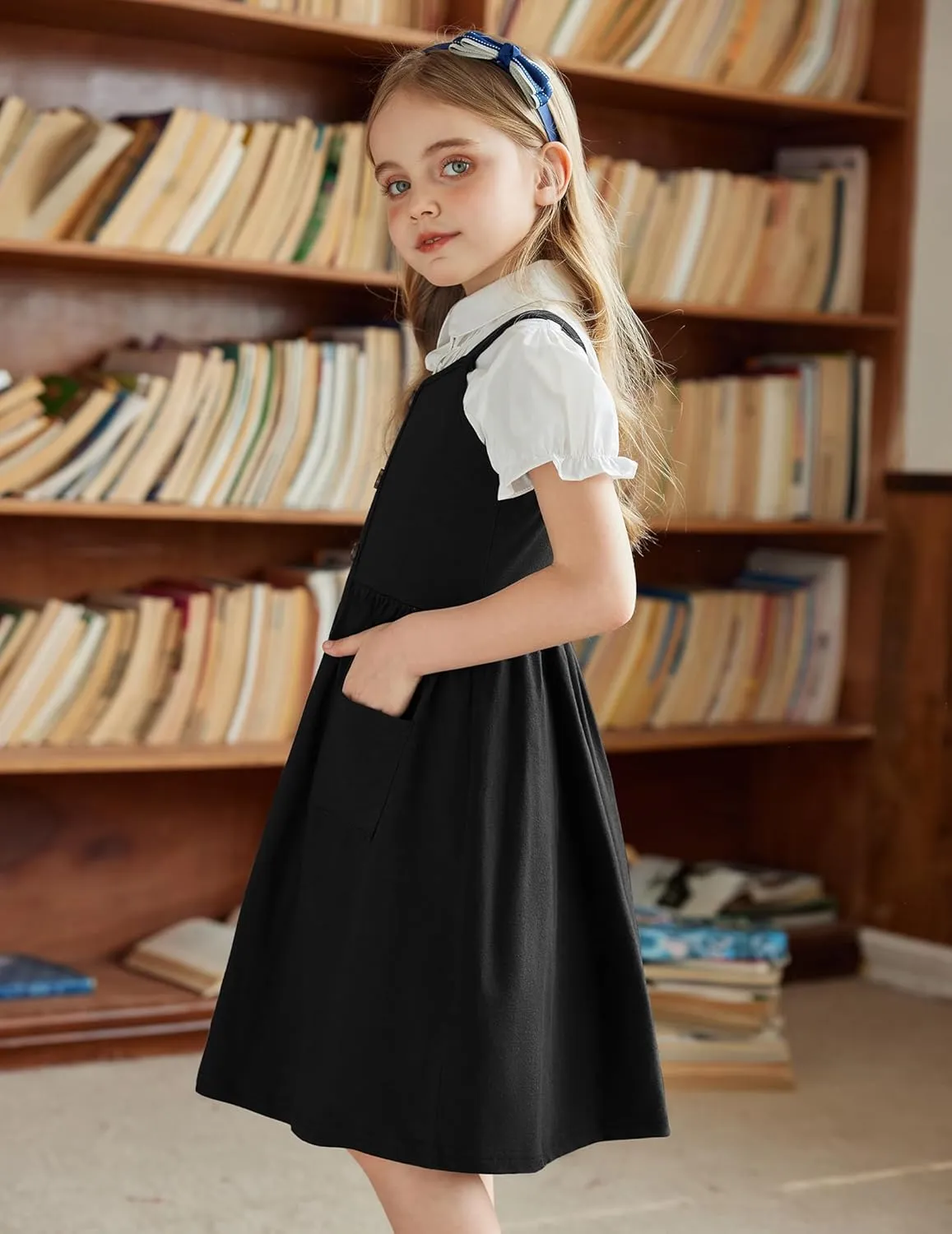 Arshiner Girl's Spaghetti Strap Button Down Midi Sleeveless Summer Casual Sundress A-line Dress with Pockets