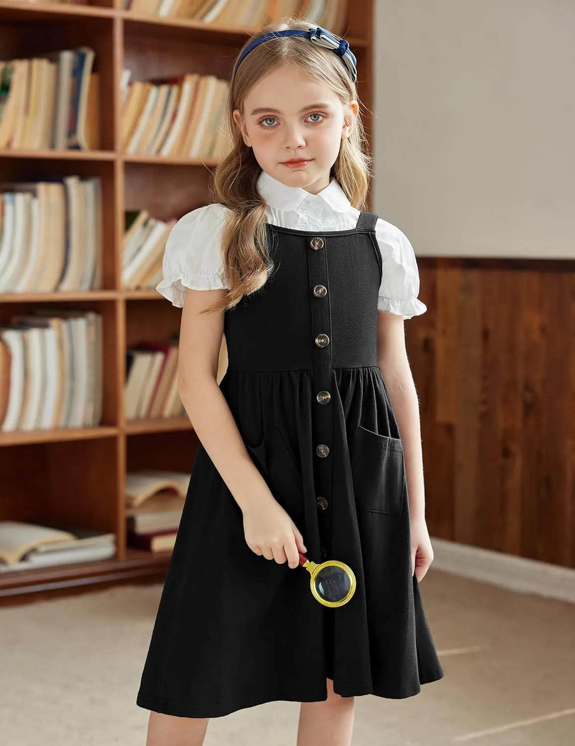 Arshiner Girl's Spaghetti Strap Button Down Midi Sleeveless Summer Casual Sundress A-line Dress with Pockets