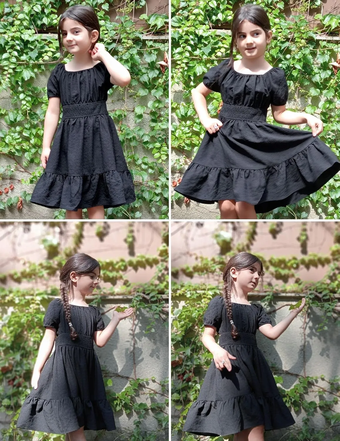 Arshiner Girls Tie Back Short Sleeve Ruffle Hem Off Shoulder Casual Elegant Dresses 4-12 Years