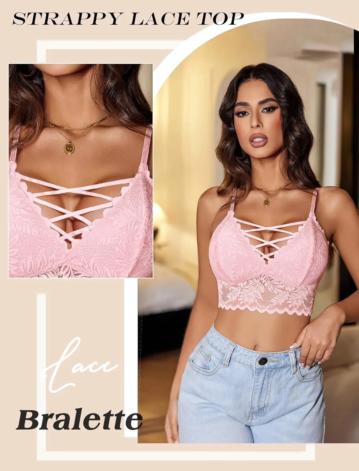 Avidlove Bralettes for Women V Neck Lace Camisole Y2K Tank Top Strappy Cami Unpadded Bra Lingerie Crop Tops Outfits