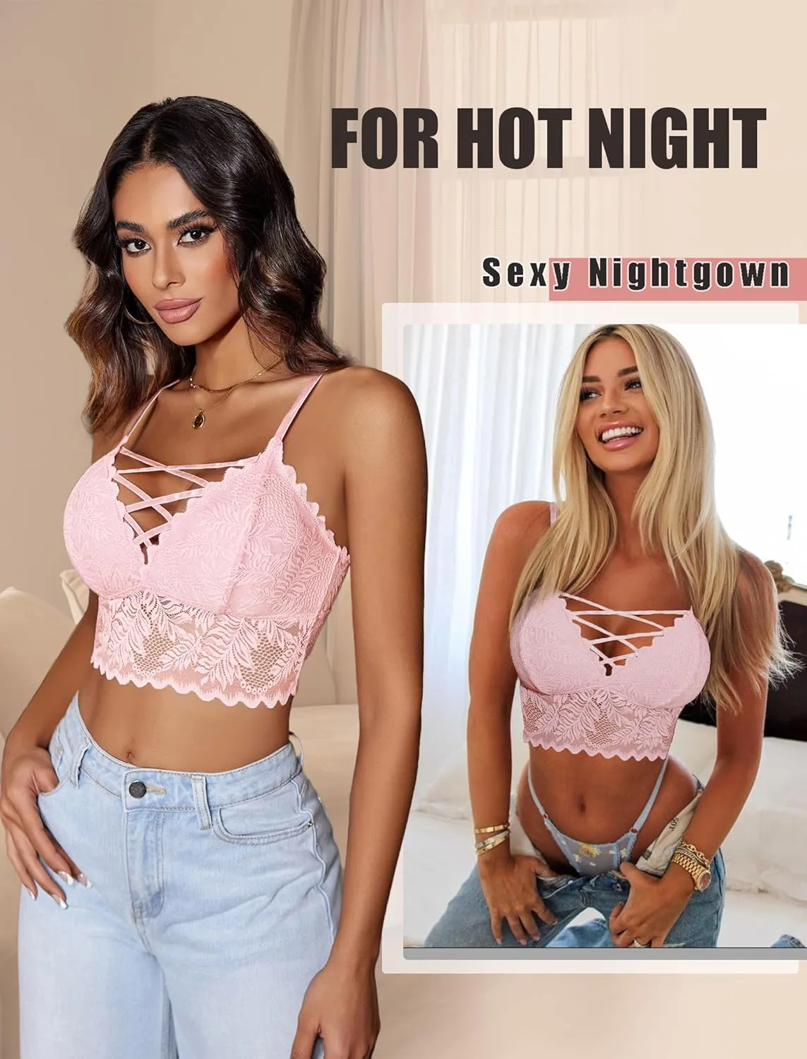 Avidlove Bralettes for Women V Neck Lace Camisole Y2K Tank Top Strappy Cami Unpadded Bra Lingerie Crop Tops Outfits