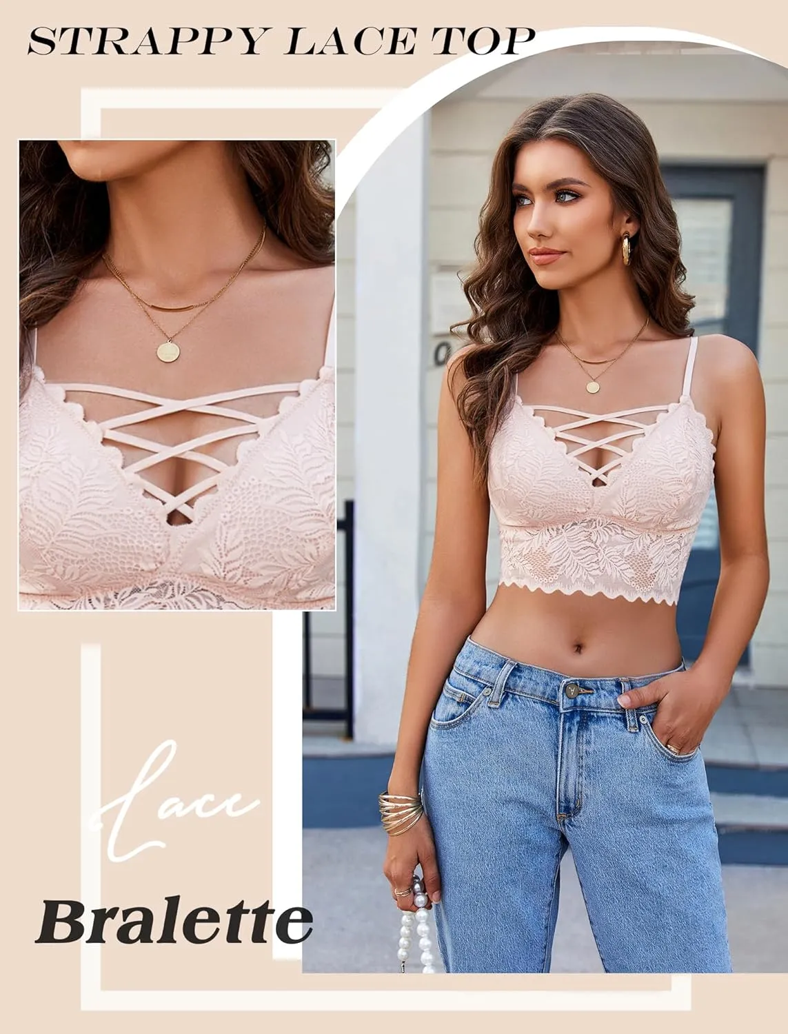 Avidlove Bralettes for Women V Neck Lace Camisole Y2K Tank Top Strappy Cami Unpadded Bra Lingerie Crop Tops Outfits