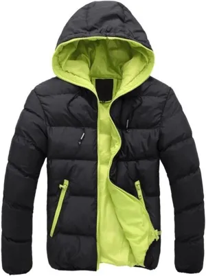 AYGJKIE Warm Winter Jacket Coat with Hood Medium Long Men's Cotton Padded Jacket with Windproof Zip