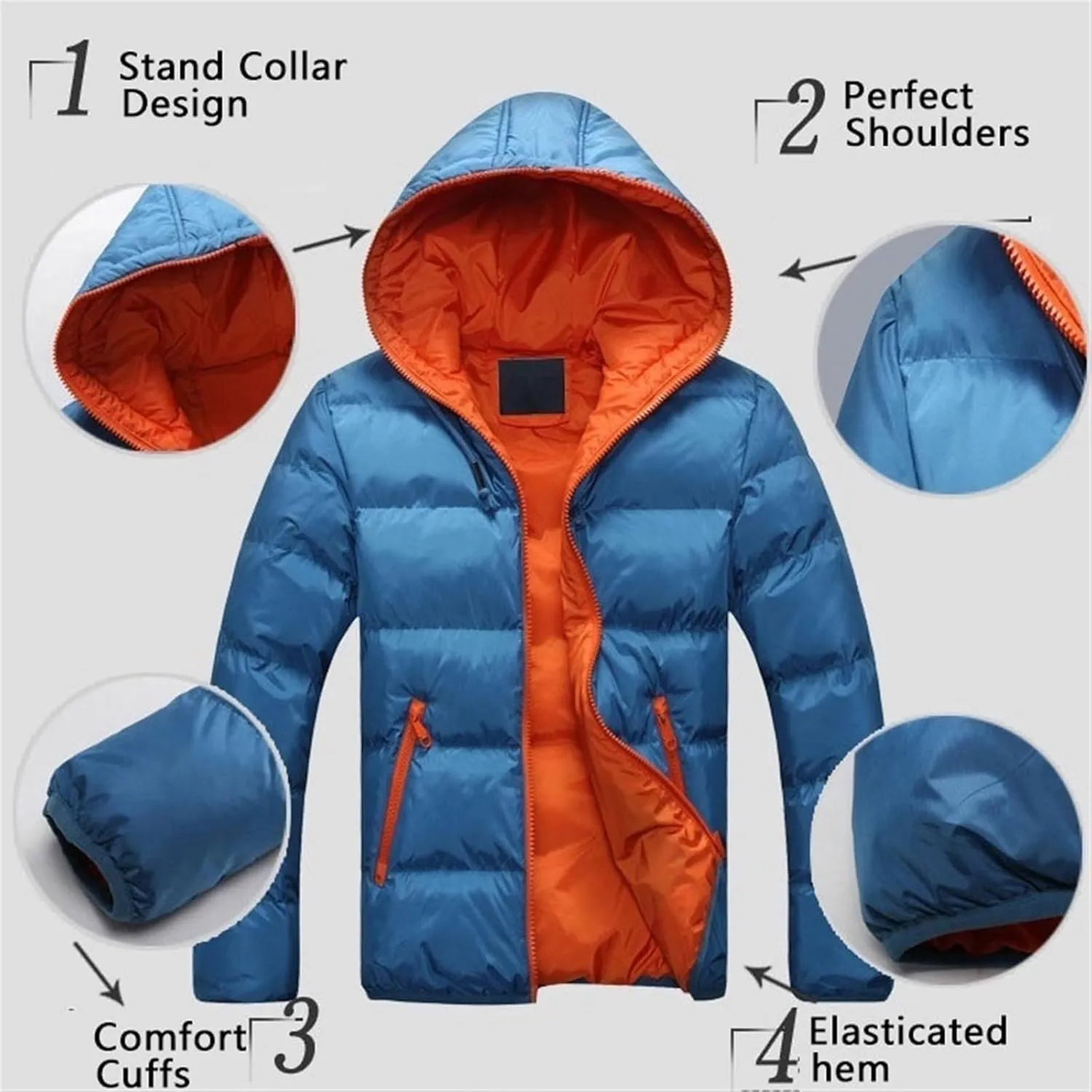 AYGJKIE Warm Winter Jacket Coat with Hood Medium Long Men's Cotton Padded Jacket with Windproof Zip